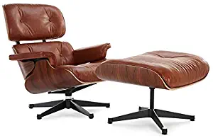 Soho Modern Style Replica Lounge Chair and Ottoman - Antique Brown Leather, Premium Reproduction, Mid-Century Modern Furniture (Aniline)