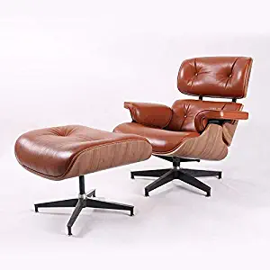 Rabinyod Bulan Eames Style Chair & Ottoman 100 Percentage Top Grain Italian Leather Walnut Wood Genuine