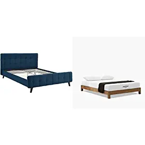 Modway MOD-5465-AZU Ophelia Fabric Bed, Queen, Azure with Modway Aveline 8" Gel Infused Memory Foam Queen Mattress With CertiPUR-US Certified Foam