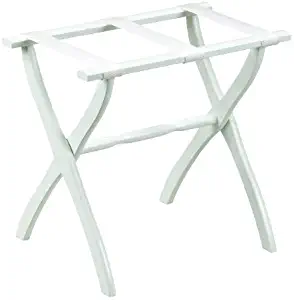 Gate House Furniture Item White Contoured Leg Luggage Rack with 3 White Nylon Straps 23 by 13 by 20-Inch