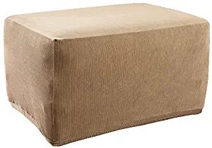 SureFit Stretch Stripe - Ottoman Slipcover - Sand