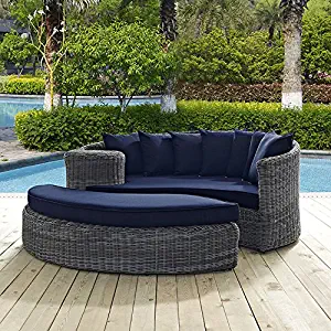 Modway Summon Outdoor Patio Daybed With Sunbrella Brand Navy Canvas Cushions