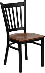 Flash Furniture 4 Pk. HERCULES Series Black Vertical Back Metal Restaurant Chair - Cherry Wood Seat