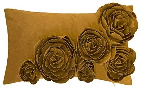 JWH 3D Handmade Accent Pillow Case Rose Flower Cushion Cover Super Soft Velvet Decorative Pillowcase Home Sofa Car Bed Living Room Office Chair Decor Shell Girl Gift 12 x 20 Inch Mustard