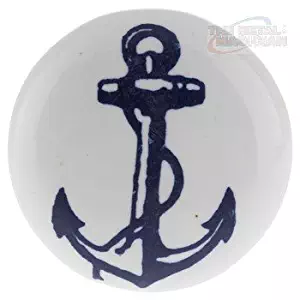 Blue Anchor On White Ceramic Nautical Drawer Pulls/Ceramic Cabinet Knobs/Anchor with Rope /"Set of 6" by The Metal Magician