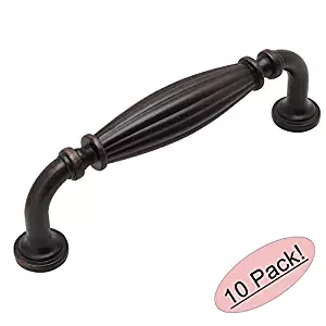 10 Pack - Cosmas 7123ORB Oil Rubbed Bronze Country Style Cabinet Hardware Ribbed Handle Pull - 3-3/4" Inch (96mm) Hole Centers