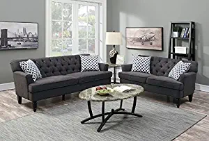 Poundex Bobkona Fostord Velveteen Fabric 2Piece Sofa & Loveseat Set in Slate