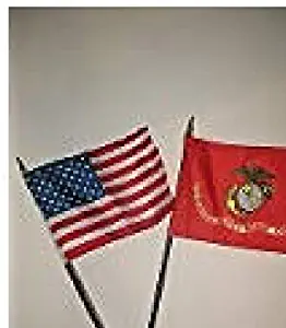 Miniature U.S. Marine Corps and American Flag Desk Set (Gold Base
