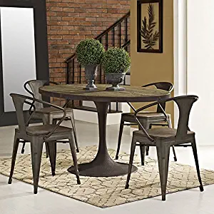 Modway Drive 60" Rustic Modern Farmhouse Pedestal Base Wood and Iron Oval Kitchen and Dining Room Table in Brown