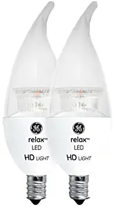 GE Lighting 92303 LED Relax HD 4-watt (40-watt Replacement), 300-Lumen Candle Light Bulb with Candelabra Base, Clear Soft White, 2-Pack