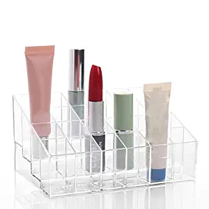 Cosmetic Storage Box Clear 24 Cells Lipsticks Holder Display Stand Cosmetic Organizer Makeup Case