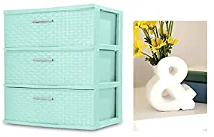 BLOSSOMZ' Wide Weave Tower with Vase (Classic Mint, 3-Drawer)