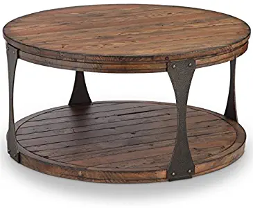 Magnussen Montgomery 36" Round Industrial Coffee Table in Bourbon