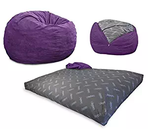 CordaRoy's Bean Bag Chair, Corduroy Convertible Chair Folds from Bean Bag to Bed, As Seen on Shark Tank - Purple, Full Size