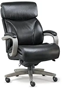 Laz Boy Revere Big and Tall Executive Office Chair in Top Grain Leather Gray Top Grain Leather/Charcoal Wood