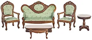 Melody Jane Dollhouse Victorian Living Room Furniture Set Walnut & Green