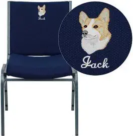 Embroidered HERCULES Series Heavy Duty, Thickly Padded, Patterned Upholstered Stack Chair With Ganging Bracket Navy blue/Silver Vein Powder