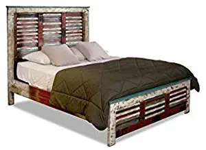 Crafters and Weavers Farmhouse Rustic Style Solid Wood King Size Bed with Shuttered Headboard and Footboard