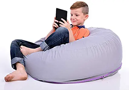 SMART WALLABY 2 Sizes in 1 Large Bean Bag Stuffed Animal Storage | XL Jumbo Ottoman for Soft Toys, Plush Toys | Giant Pouf Organizer for Linens, Quilts, Pillows | 300 L. / 80 Gal. | 42" | Purple Grey