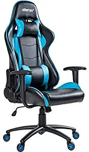 Merax (Blue) Gaming Racing Style High Back PU Leather Ergonomic Swivel Chair with Lumbar Support and Headrest