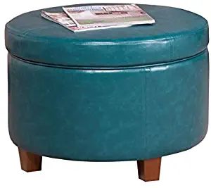 HomePop Round Leatherette Storage Ottoman with Lid, Teal