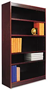 Alera Square Corner Wood Veneer Bookcase, Five-Shelf, 35-5/8 x 11-3/4 x 60, Mahogany