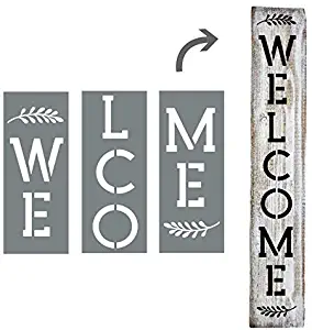 Large Vertical Welcome Sign Stencils For Painting on Wood and More - Create Beautiful Wood Signs With This Large Welcome Stencil – Set of 3 Individual Stencils for Making a DIY Welcome Sign