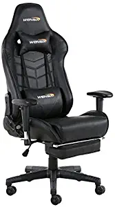 WENSIX Computer Gaming Chair High Back Racing Style Video Game Chair Executive Ergonomic Office Desk Chair PU Leather Swivel Tilt Gaming Chair with Footrest and Lumbar Support(Bl (Black)