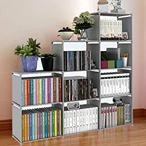 Hosmat 9-Cube DIY Children's Bookcase 30 inch Adjustable Bookshelf Organizer Shelves Unit, Folding Storage Shelves Unit (Grey_9 Cubes)