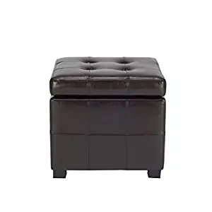 Safavieh Hudson Collection NoHo Tufted Brown Leather Square Storage Ottoman