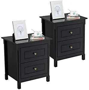 Yaheetech Bedside Table Nightstand with 2 Storage Drawers - End Side Tables Coffee Table for Bedroom, Set of 2