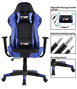 GANK Gaming Chair Racing Office Computer Chair High Back PU Leather Swivel Chair with Adjustable Massage Lumbar Support and Headrest (Blue)