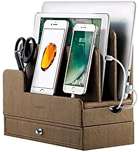 EasyAcc Double-Deck Multi-Device Charging Organization Station Docks Stand(No USB Charger) for Anker USB Charger,RAVPower 6-Port USB Charging Station,for iPhone X/11/Samsung Galaxy Note10/S10 - Brown