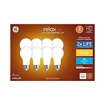 GE Relax 8-Pack 60 W Equivalent Dimmable Warm White A19 LED Light Fixture Light Bulbs