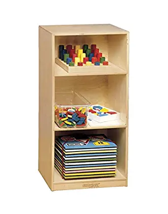 Childcraft 071876 Durable Mini Storage Shelf Unit, 3-Shelves, Birch Veneer Panel, UV Acrylic, 35-3/8" x 11-3/4" x 17-13/16", Natural Wood Tone