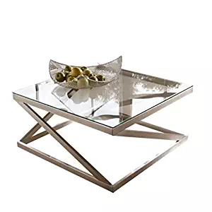 Ashley Furniture Signature Design – Coylin Square Cocktail Table – Contemporary Glass Coffee Table – Silver