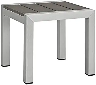 Modway Shore Aluminum Outdoor Patio Side Table in Silver Gray