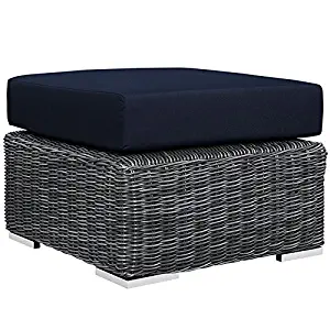 Modway Summon Outdoor Patio Ottoman With Sunbrella Brand Navy Canvas Cushions