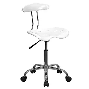 Flash Furniture Vibrant White and Chrome Swivel Task Chair with Tractor Seat