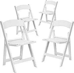 Emma + Oliver 4 Pack Heavy Duty 1000 lb. Rated Lightweight Resin Folding Chair - 4 Pk. Chairs (White)