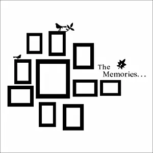 The Memories Quotes Wall Decal with 10 Photo Frames Wall Sticker DIY Removable Vinyl Family Lettering Sayings Wall Decor (Black)