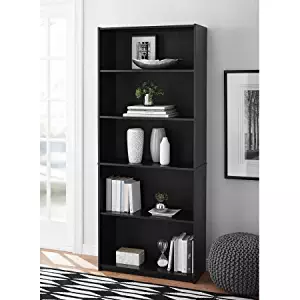 Mainstays 5-Shelf Wood Bookcase - BLACK