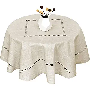 Grelucgo Small Double Hemstitch Solid Color Natural Tablecloth for Coffee Table, Round 36 Inch