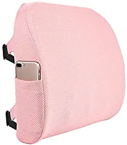 Fyore Lumbar Pillow Memory Foam Back Support Cushion with Anti-Slip Particles Designed For Lower Back Pain Relief Back Pillow 2 Adjustable Straps for Computer/Office Chair,Car Seat,Recliner(Pink)