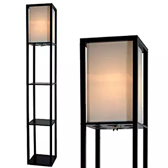Light Accents Floor Lamp 3 Shelf Lamp Standing Floor Lamp with Shelves 63" Tall Wood with White Linen Shade (Black)