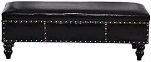 QQXX ?Retro Faux Leather Folding Storage Ottoman Bench, Storage Chest/Footrest/Padded Seat (Color : Black, Size : 70cm)