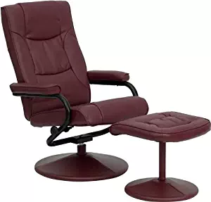 Flash Furniture Contemporary Multi-Position Recliner and Ottoman with Wrapped Base in Burgundy Leather