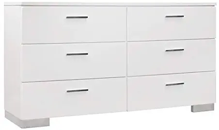 Pemberly Row Limerence White and Chrome Dresser with Six Drawers