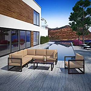 Modway Fortuna 7-Piece Aluminum Outdoor Patio Sectional Sofa Set in Brown Mocha