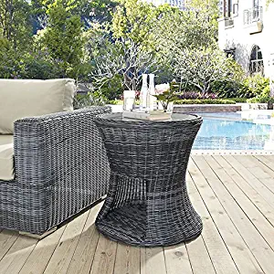 Modway Summon Outdoor Patio Tempered Glass Side Table With Storage, Espresso